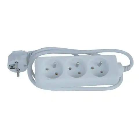 ⁨Network cable 230V extension cable, CEE7 (fork) - socket 3x, 10m, white⁩ at Wasserman.eu