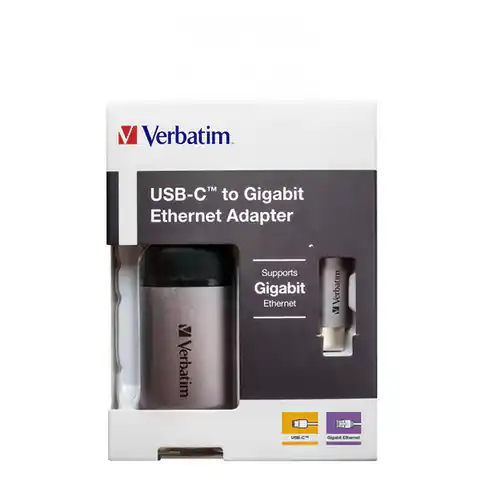 ⁨USB (3.1) hub 1-port, 49146, grey, cable length 10cm, Verbatim, USB C to Ethernet adapter⁩ at Wasserman.eu