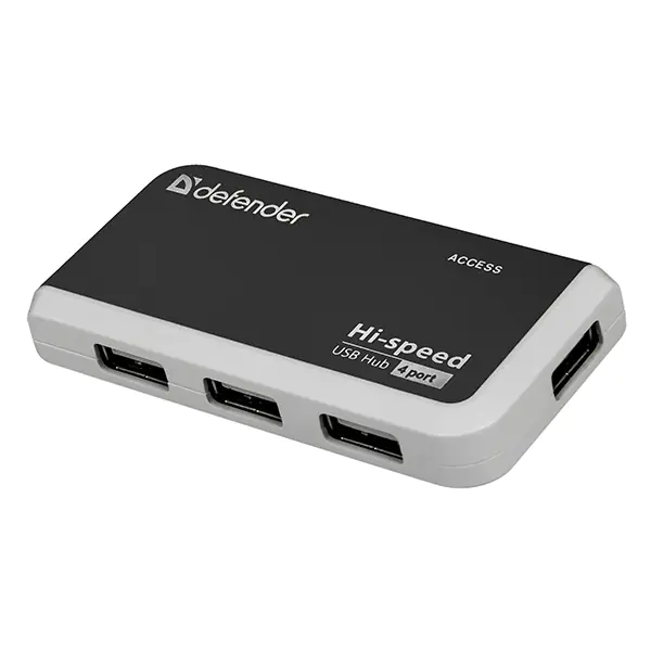 ⁨USB (2.0) hub 4-port, Quadro Infix, czarno-szara, Defender, wskaźnik LED, kompaktowy rozmiar⁩ w sklepie Wasserman.eu