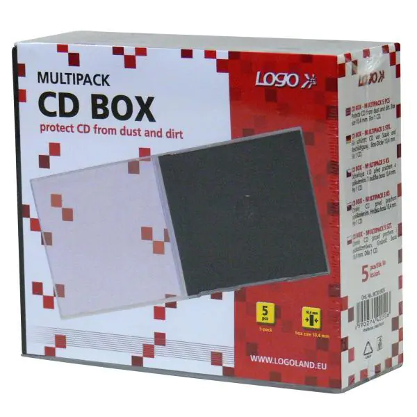 ⁨Box for 1 pc. CD, transparent, black tray, Logo, 10.4 mm, 5-pack⁩ at Wasserman.eu