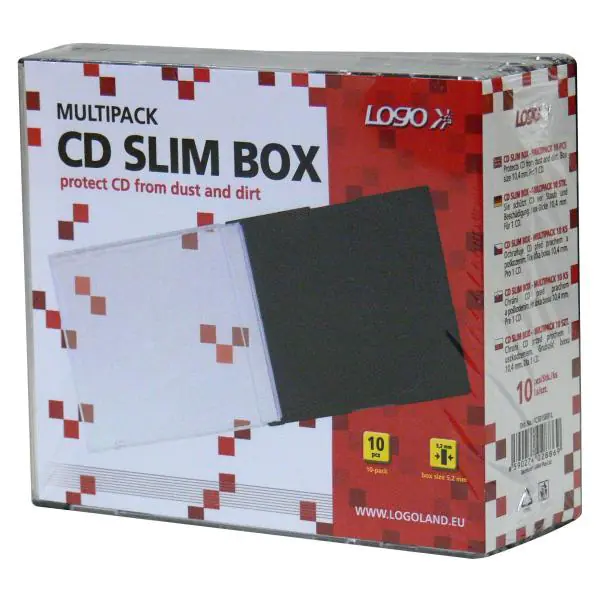 ⁨Box for 1 pc. CD, transparent, black tray, thin, Logo, 5,2mm, 10-pack⁩ at Wasserman.eu