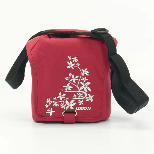 Camera bag, polyester, red, Flower, Velcro, 17x18x10 with shoulder strap, Logo at Wasserman.eu