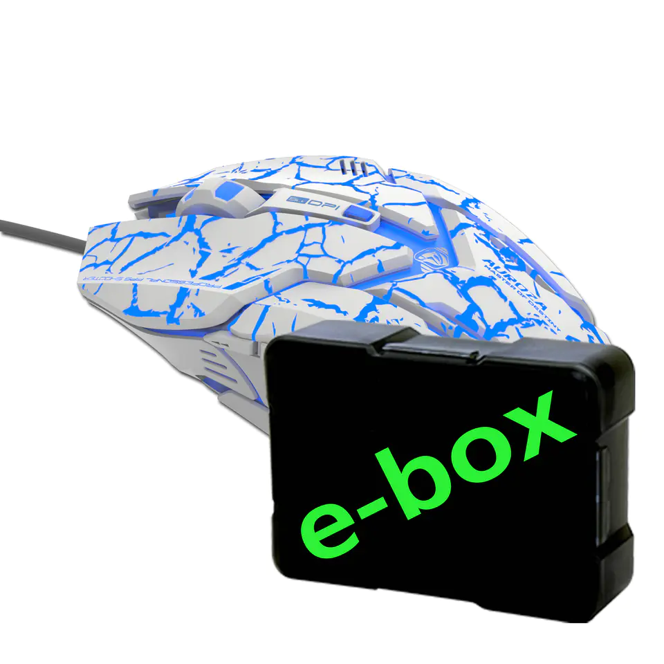 ⁨Mysz przewodowa, E-blue Auroza Gaming, biała, optyczna, 4000DPI, e-box⁩ w sklepie Wasserman.eu