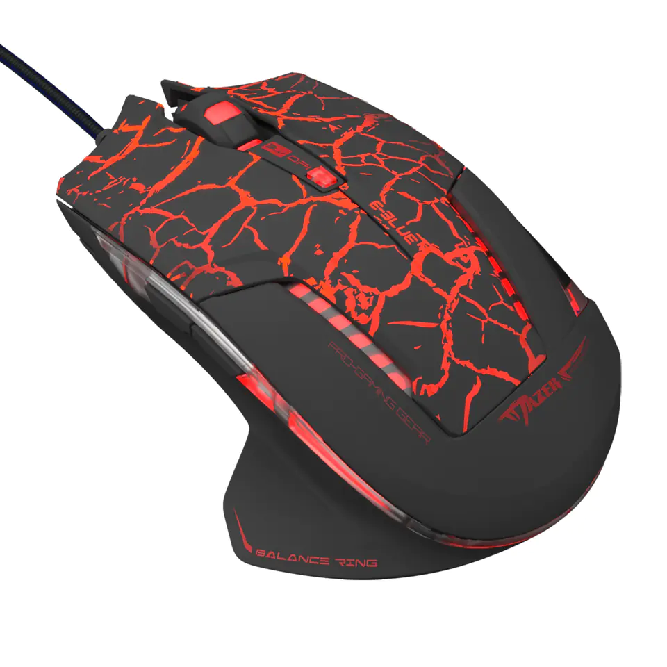 ⁨Mysz przewodowa, E-blue Mazer Pro, czarno-czerwona, optyczna, 2500DPI⁩ w sklepie Wasserman.eu