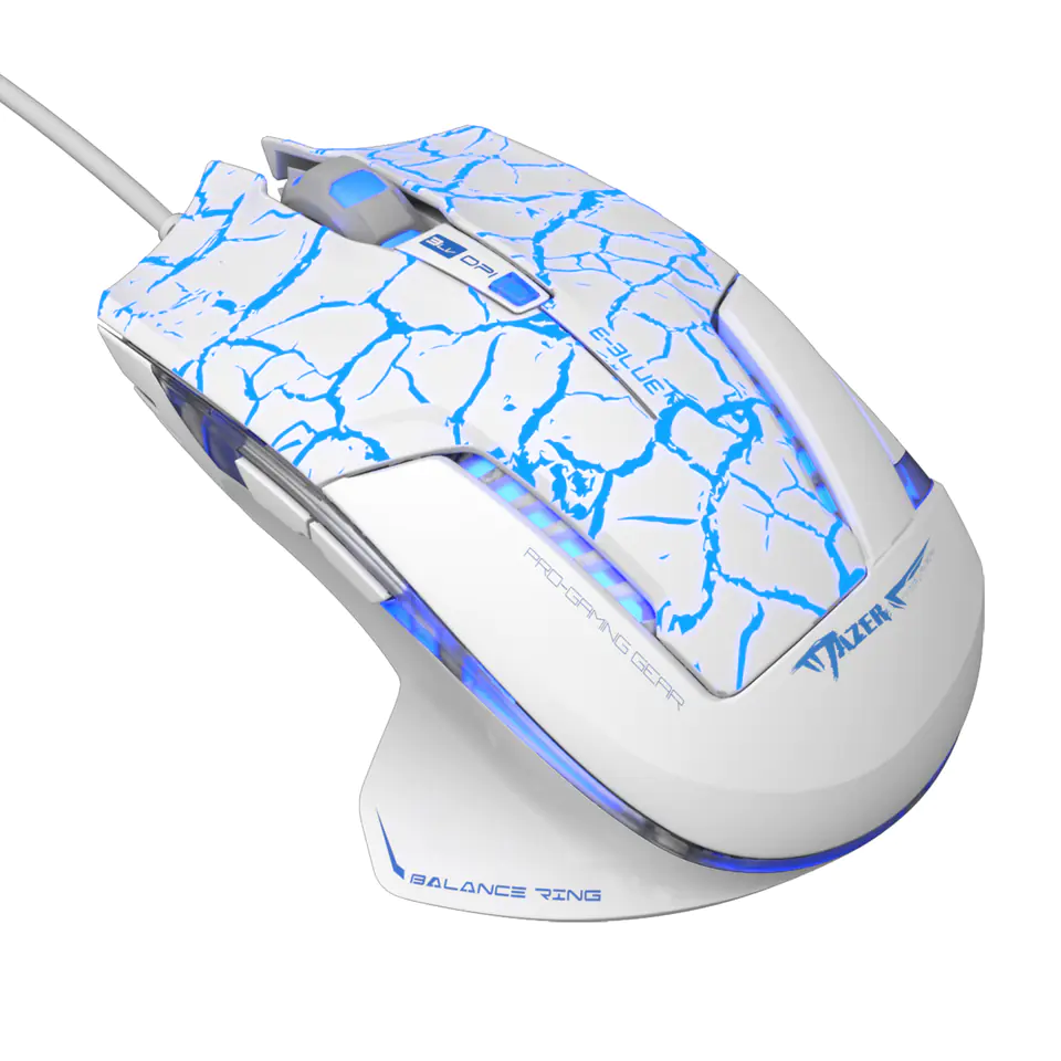 ⁨Mysz przewodowa, E-blue Mazer Pro, biało-niebieska, optyczna, 2500DPI⁩ w sklepie Wasserman.eu