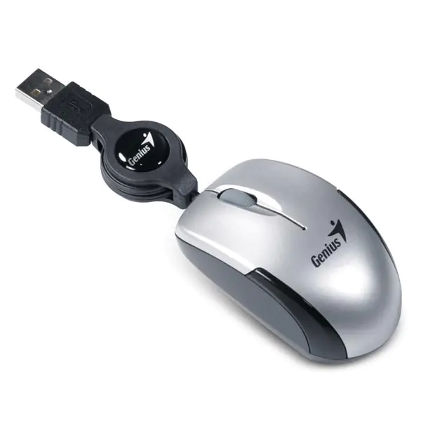 ⁨Genius Mouse Micro Traveler V2, 1200DPI, Optical, 3 kl., USB Wired, Silver, Micro⁩ at Wasserman.eu