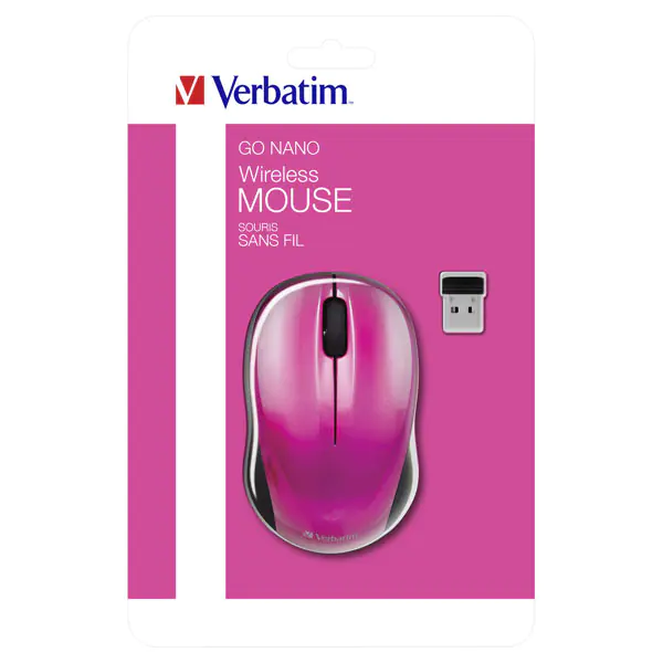 ⁨Verbatim Go Nano Mouse 49043, 1600DPI, 2.4 GHz, optical, 3 kl., wireless, pink, 2 pcs AA⁩ at Wasserman.eu