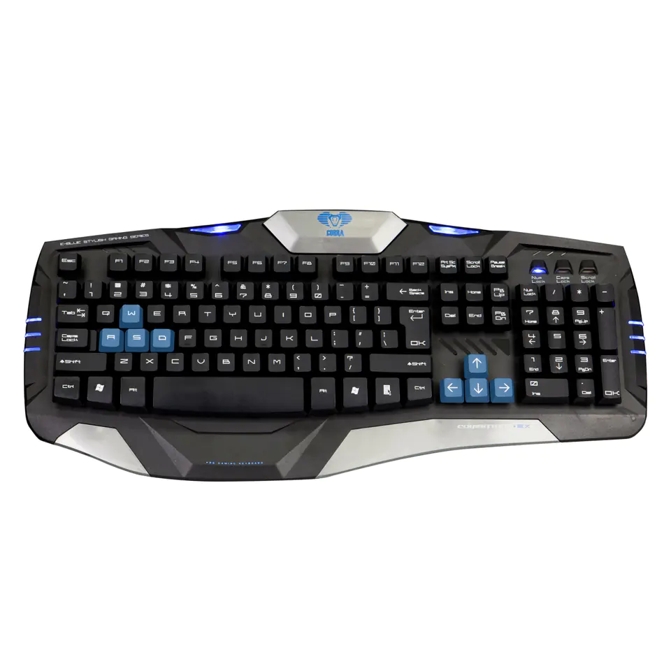 ⁨E-blue Combatant- EX, US keyboard, gaming, backlit edges, spill-resistant wired type (USB), black⁩ at Wasserman.eu