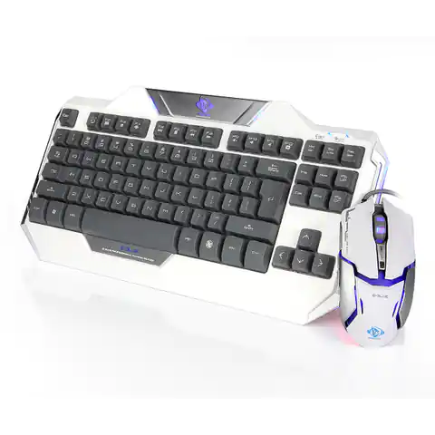 ⁨E-blue Auroza, zestaw klawiatura z optyczną mysz do gier, US, do gry, przewodowa (USB), biała⁩ w sklepie Wasserman.eu