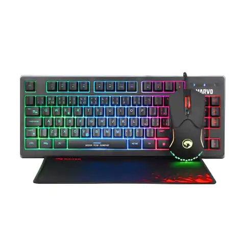 ⁨Marvo CM310 CZSK, RGB keyboard + mouse and gaming pad kit, CZ/SK, for gaming, membrane type wired (USB), black,⁩ at Wasserman.eu