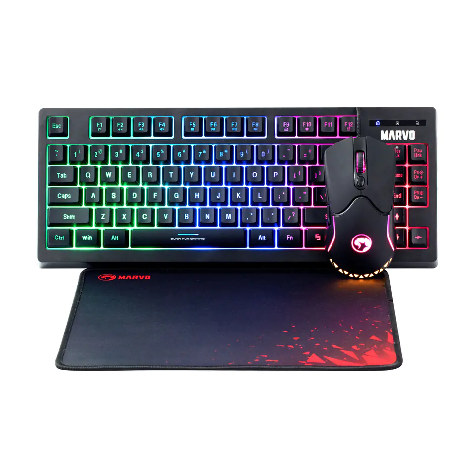 ⁨Marvo CM310 EN, RGB zestaw klawiatura + mysz i podkładka dla graczy, US, do gry, membranowa rodzaj przewodowa (USB), czarna, podśw⁩ w sklepie Wasserman.eu