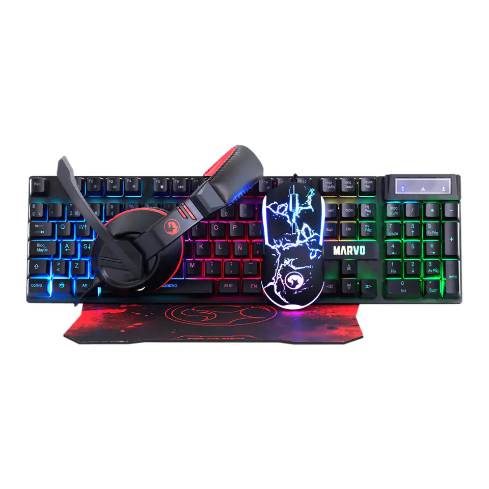 ⁨Marvo CM409 EN, keyboard kit gaming mouse, pad, keyboard, US, for gaming, membrane type wired (USB), black,⁩ at Wasserman.eu