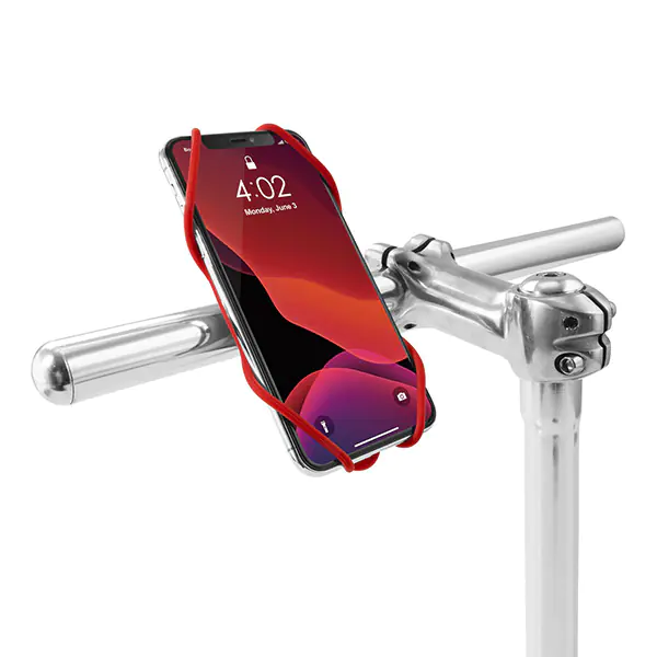 ⁨Uchwyt telefonu komórkowego Bone Bike Tie 3, na rower, regulowany rozmiar, czerwony, 4.7-7.2", silikon, mocowany do kierownicy, cz⁩ w sklepie Wasserman.eu