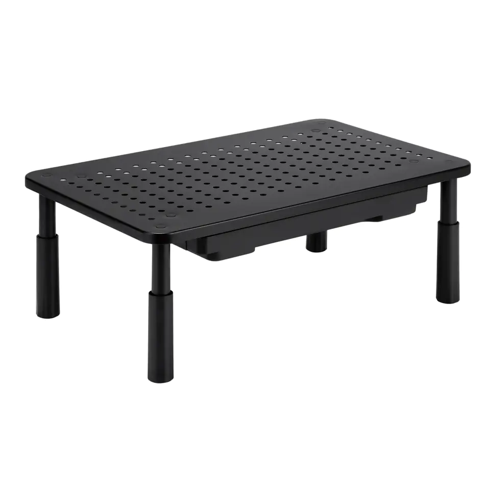 ⁨Monitor stand, height adjustable, vents, drawer, black, metal/ plastic, 20 kg load capacity, Powerton, ergo⁩ at Wasserman.eu