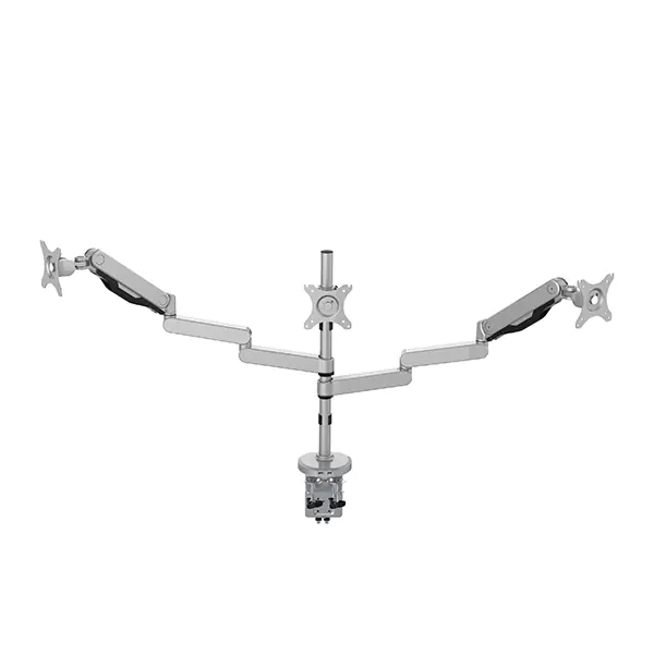 ⁨Adjustable 3-monitor holder, 2-9KG, clamp mount, 17"-30", USB HUB, 75x75/100x100, grey⁩ at Wasserman.eu