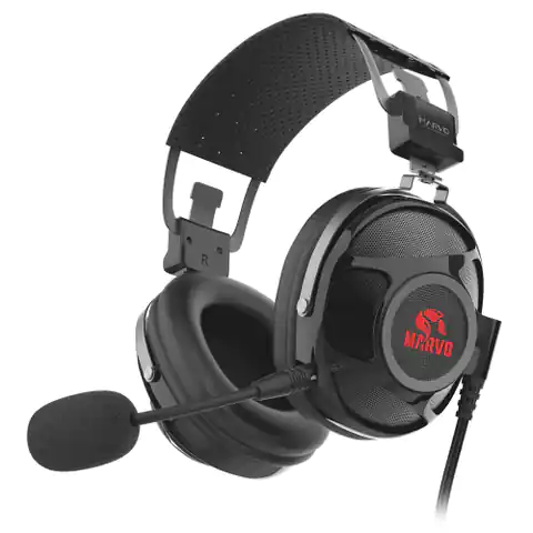 ⁨Marvo HG9053, słuchawki z mikrofonem, regulacja głośności, czarna, 7.1 (wirtualne), podświetlane na czerwono, 7.1 (virtual) typ US⁩ w sklepie Wasserman.eu