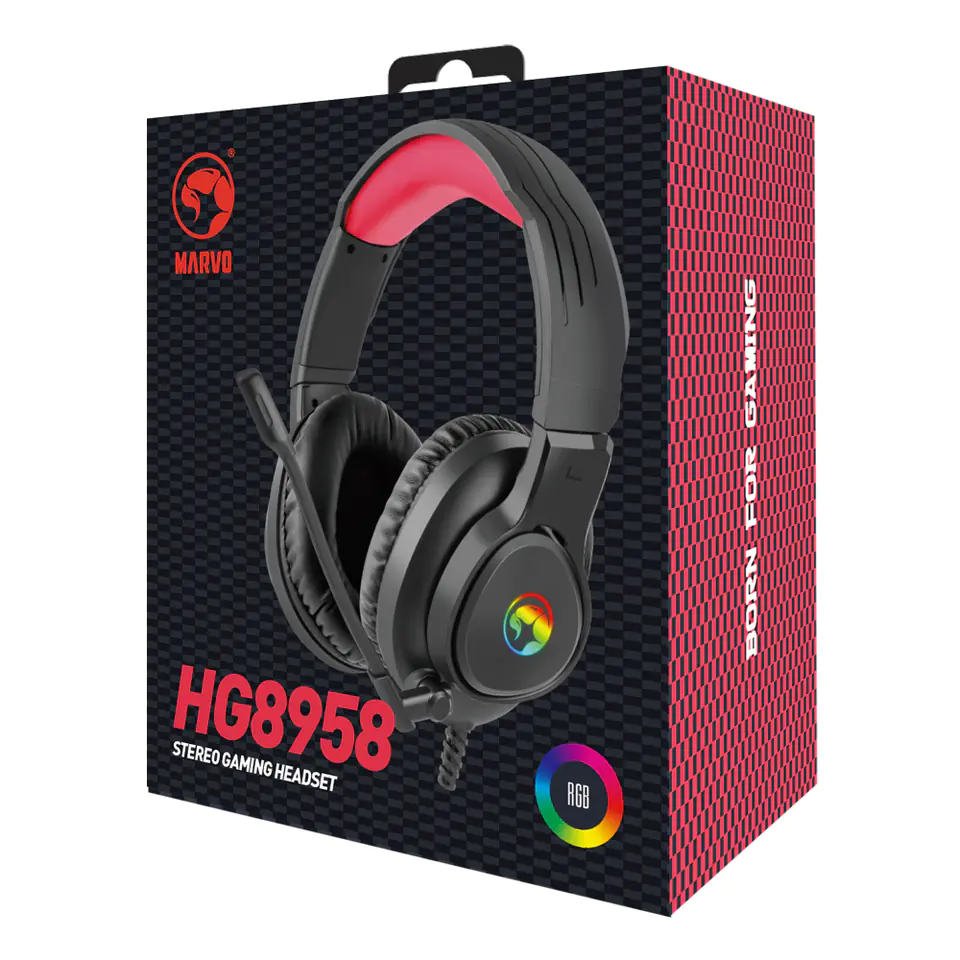 ⁨Marvo HG8958, słuchawki z mikrofonem, przewodowa, czarna, do gry, 3.5 mm jack + rozdvojka + USB⁩ w sklepie Wasserman.eu