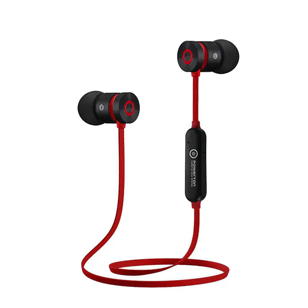 ⁨Powerton W2, słuchawki bluetooth, regulacja głośności, czarno-czerwona, sportowe, z magnetycznym uchwytem typ bluetooth⁩ w sklepie Wasserman.eu