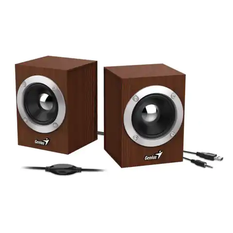 ⁨Genius Speakers SP-HF280, 2.0, 6W, brown, volume control, 3.5 mm jack (USB), 100Hz~20kHz⁩ at Wasserman.eu