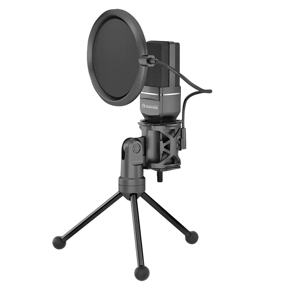 ⁨Marvo, Streaming Microphone, MIC-03, no volume control, black, with 270° rotating tripod⁩ at Wasserman.eu