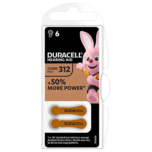 ⁨Bateria cynkowo-powietrzna., ZA312, PR41, AC312, DA312, do aparatów słuchowych, Duracell, blistr, 6-pack, 42437⁩ w sklepie Wasserman.eu
