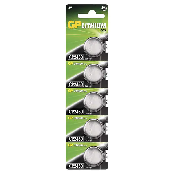 ⁨Lithium battery, button battery, CR2450, 3V, GP, blister, 5-pack⁩ at Wasserman.eu