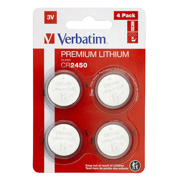 ⁨Bateria litowa, CR2450, 3V, Verbatim, blistr, 4-pack, 49535⁩ w sklepie Wasserman.eu