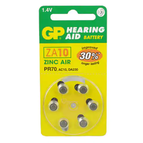 ⁨Zinc-air battery., for hearing aids, 1.4V, GP, blister, 6-pack⁩ at Wasserman.eu