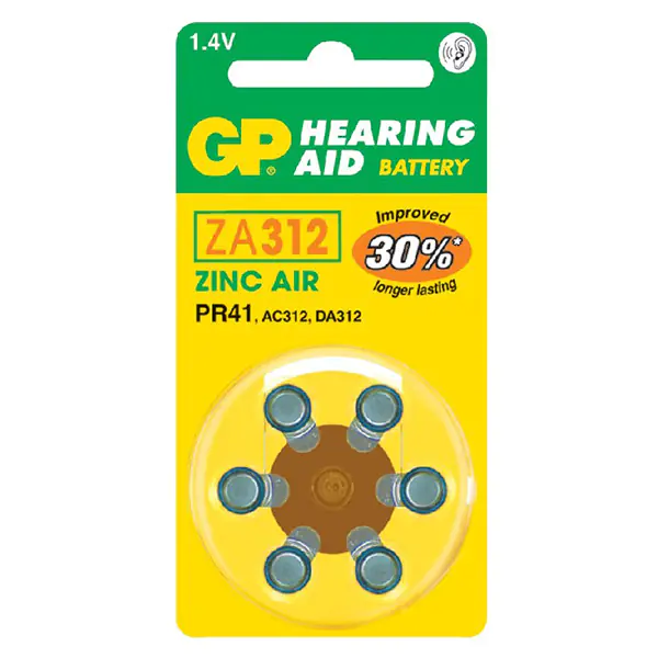 ⁨Bateria cynkowo-powietrzna., ZA312, PR41, AC312, DA312, do aparatów słuchowych, 1.4V, GP, blistr, 6-pack⁩ w sklepie Wasserman.eu