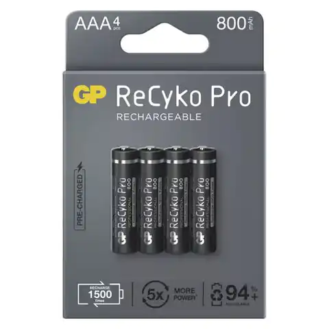 ⁨Akumulatorki, AAA (HR03), 1.2V, 800 mAh, GP, kartonik, 4-pack, ReCyko Pro⁩ w sklepie Wasserman.eu
