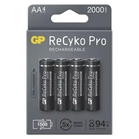 ⁨Akumulatorki, AA (HR6), 1.2V, 2000 mAh, GP, kartonik, 4-pack, ReCyko Pro⁩ w sklepie Wasserman.eu