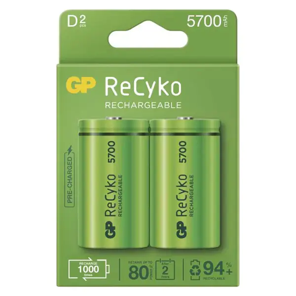 ⁨Akumulatorki, D (HR20), 1.2V, 5700 mAh, GP, kartonik, 2-pack, ReCyko⁩ w sklepie Wasserman.eu