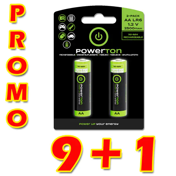 ⁨Akumulatorki, AA (HR6), 1.2V, 2500mAh, Powerton, box, 10x2-pack, PROMO 2-pack 9+1 (18+2 szt)⁩ w sklepie Wasserman.eu