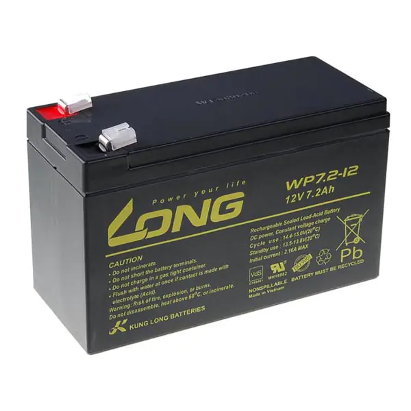 ⁨Long lead-acid battery F2 for UPS, EZS, EPS, 12V, 7.2Ah, PBLO-12V007,2-F2A, WP7,2-12 F2⁩ at Wasserman.eu