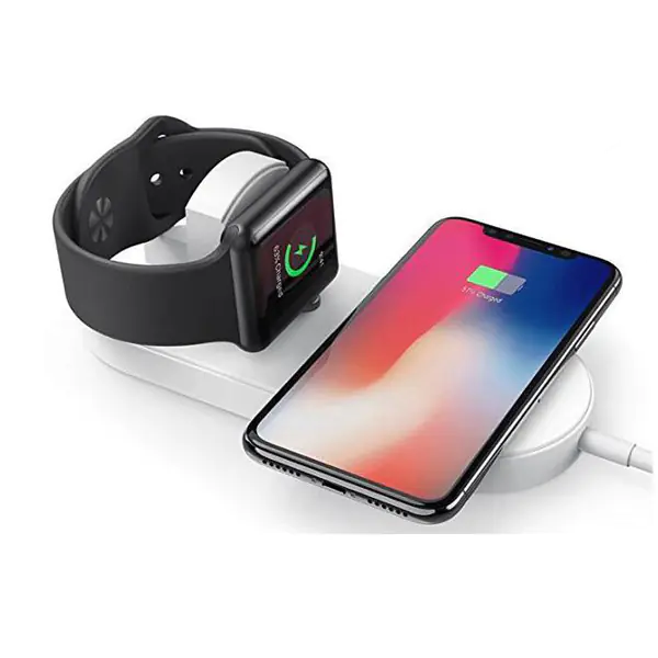 ⁨ładowarka bezprzewodowa 2 w 1, do telefonów i Apple Watch, biała, 5V, 10W, Qi⁩ w sklepie Wasserman.eu