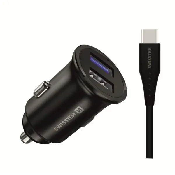 Ładowarka samochodowa SWISSTEN 32,5W, 2-portowy, USB-A, kabel USB-C, Huawei Supercharge w sklepie Wasserman.eu