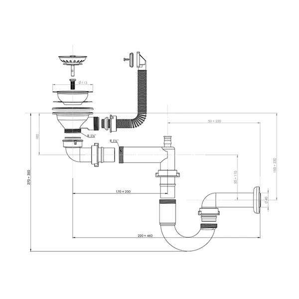 ⁨StrongSinks Syfon plastikowy do zlewu, 40 mm, 220-460mm, biały⁩ w sklepie Wasserman.eu