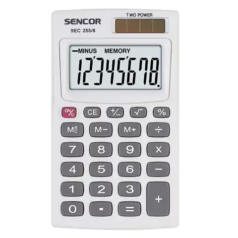 ⁨Sencor Kalkulator SEC 255/8, biała, kieszonkowy, 8 miejsc, podwójne zasilanie⁩ w sklepie Wasserman.eu