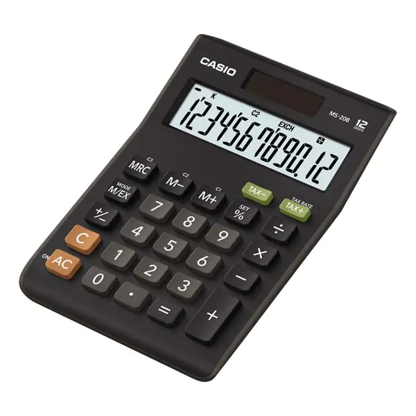 ⁨Casio Rechner MS 20 B S, schwarz, Schreibtisch mit MWST-Berechnung, 12 Sitzplätze⁩ im Wasserman.eu