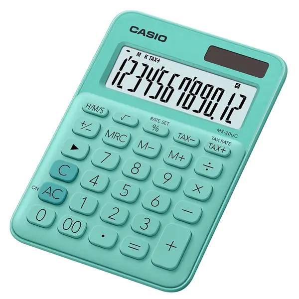 ⁨Casio Calculator MS 20 UC GN, turquoise, 12 seats, dual power supply⁩ at Wasserman.eu