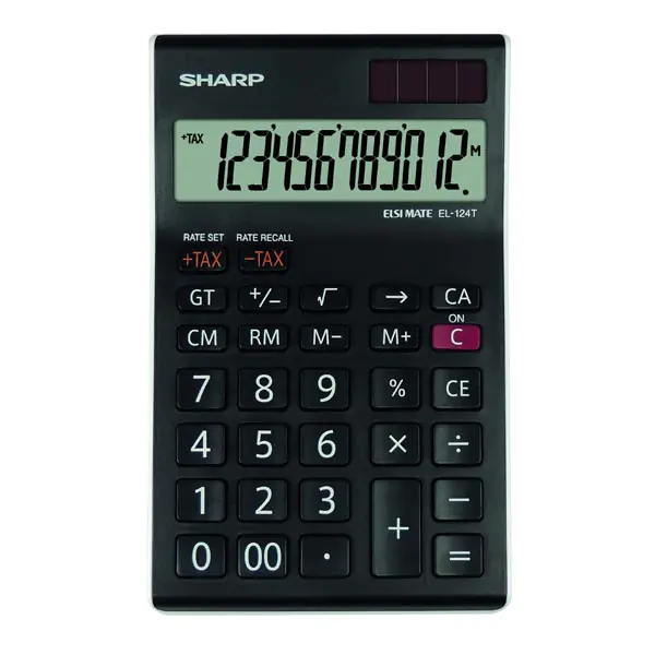 ⁨Sharp Calculator EL-124TWH, black and white, desktop, 12 seats⁩ at Wasserman.eu