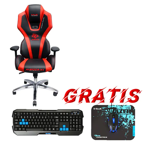 ⁨For gamers E-blue AUROZA chair, red, illuminated, + Polygon gaming kit⁩ at Wasserman.eu