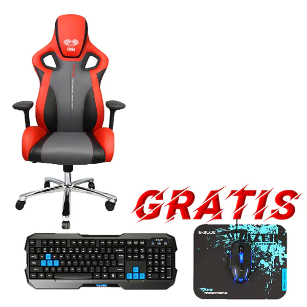 ⁨For gamers E-blue COBRA II chair, red, + Polygon gaming kit⁩ at Wasserman.eu