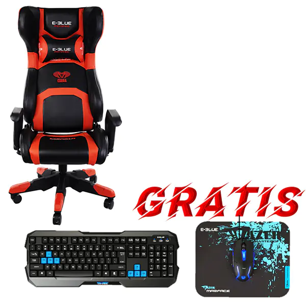 ⁨For gamers E-blue COBRA chair, red, Bluetooth, + Polygon gaming kit⁩ at Wasserman.eu