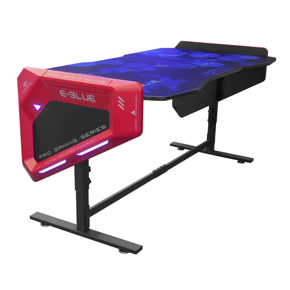 ⁨E-blue Biurko dla gracza EGT003BK, 165x88cm, 70-89,2cm, podświetlenie RGB, regulacja wysokości, z podkładką pod mysz, EOL⁩ w sklepie Wasserman.eu