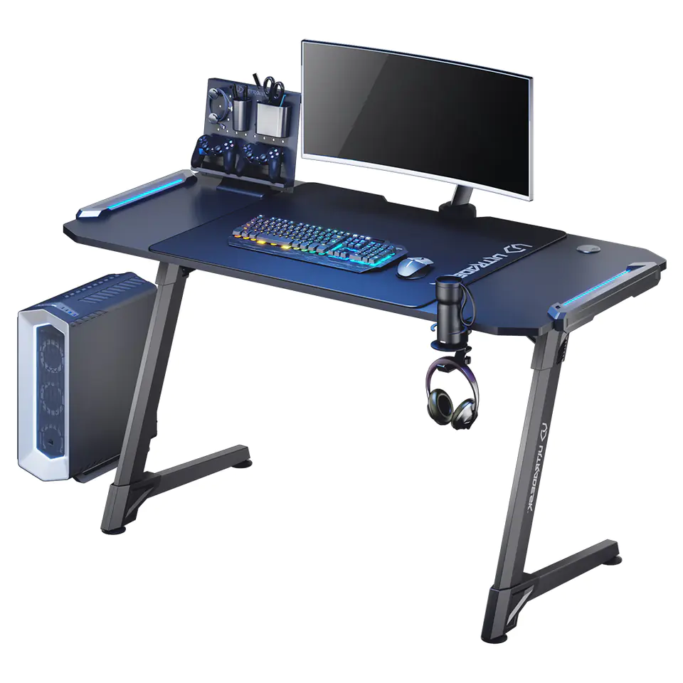 ⁨ULTRADESK Biurko dla gracza SPACE XXL V2 BLACK, 144x70 cm, 75 cm, Podświetlenie LED RGB z panelem dotykowym, z podkładką pod mysz⁩ w sklepie Wasserman.eu