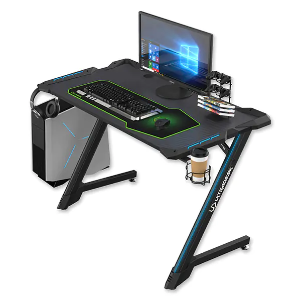 ⁨ULTRADESK SPACE V2 gaming desk, 113x61.5cm, 77.5cm, backlit, with XL pad, headphone holder, beverage holder⁩ at Wasserman.eu