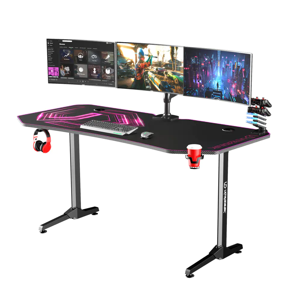 ⁨ULTRADESK FRAG XXL PINK gaming desk, 160 x 75 cm, 75 cm, headphone and drink holders, with XXL pad for the entire desktop⁩ at Wasserman.eu