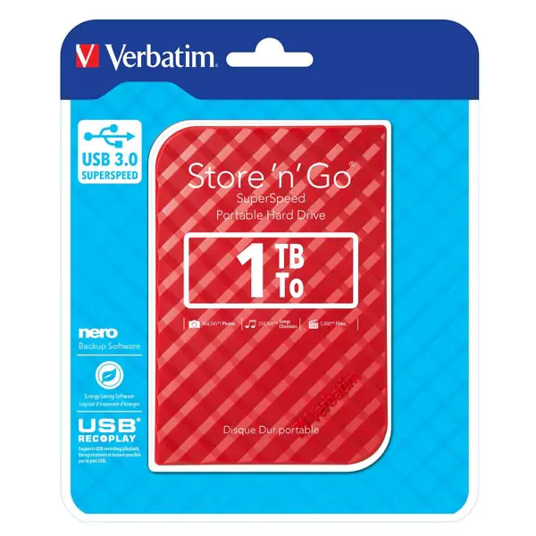 ⁨Verbatim 1TB Store 'n' Go 2.5" Red USB External Drive⁩ at Wasserman.eu