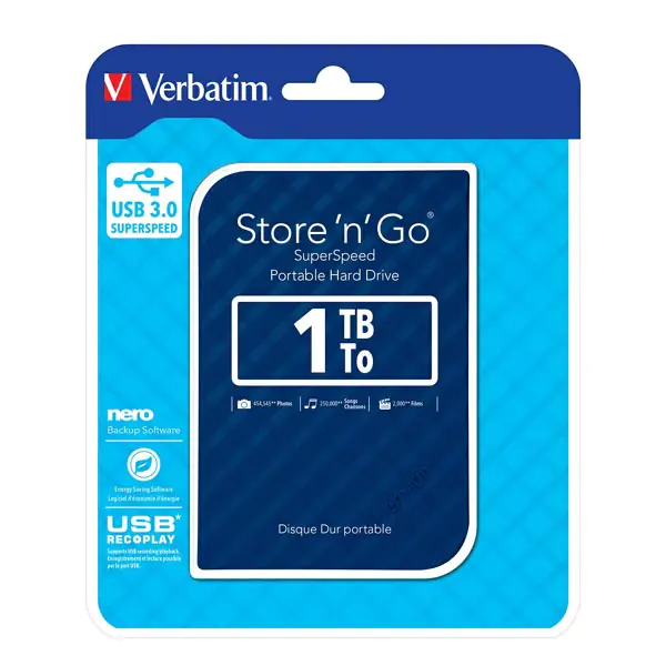 ⁨Verbatim zewnętrzny dysk twardy, Store ,n, Go, 2.5", USB 3.0 (3.2 Gen 1), 1TB, 53200, niebieski⁩ w sklepie Wasserman.eu